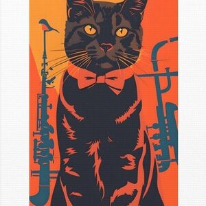 Stylish Black Cat Canvas 8x10